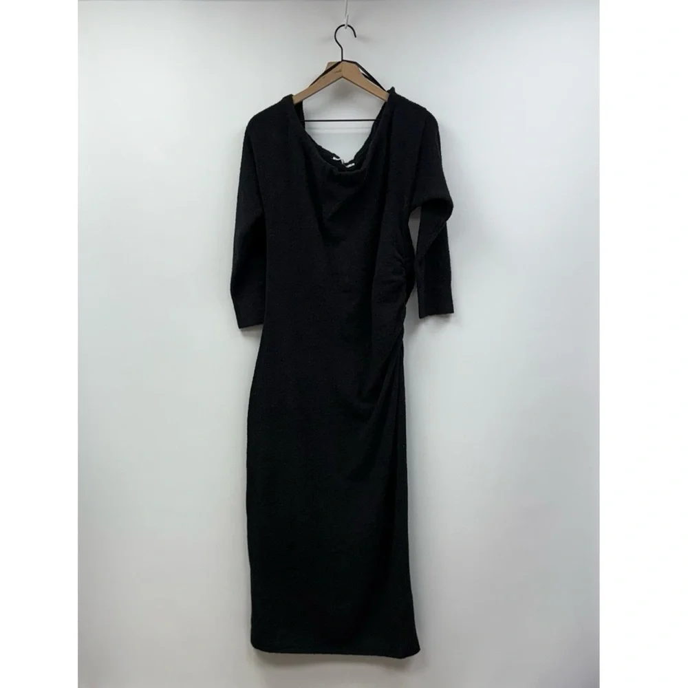 Abercrombie & Fitch Boucle Knit Off-the-Shoulder Ruched Maxi Dress Black LP